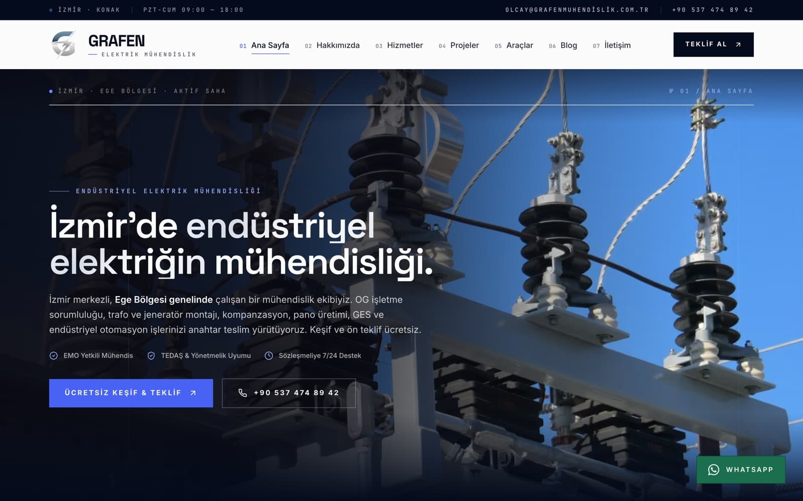 Grafen Elektrik Mühendislik web sitesi ana sayfası