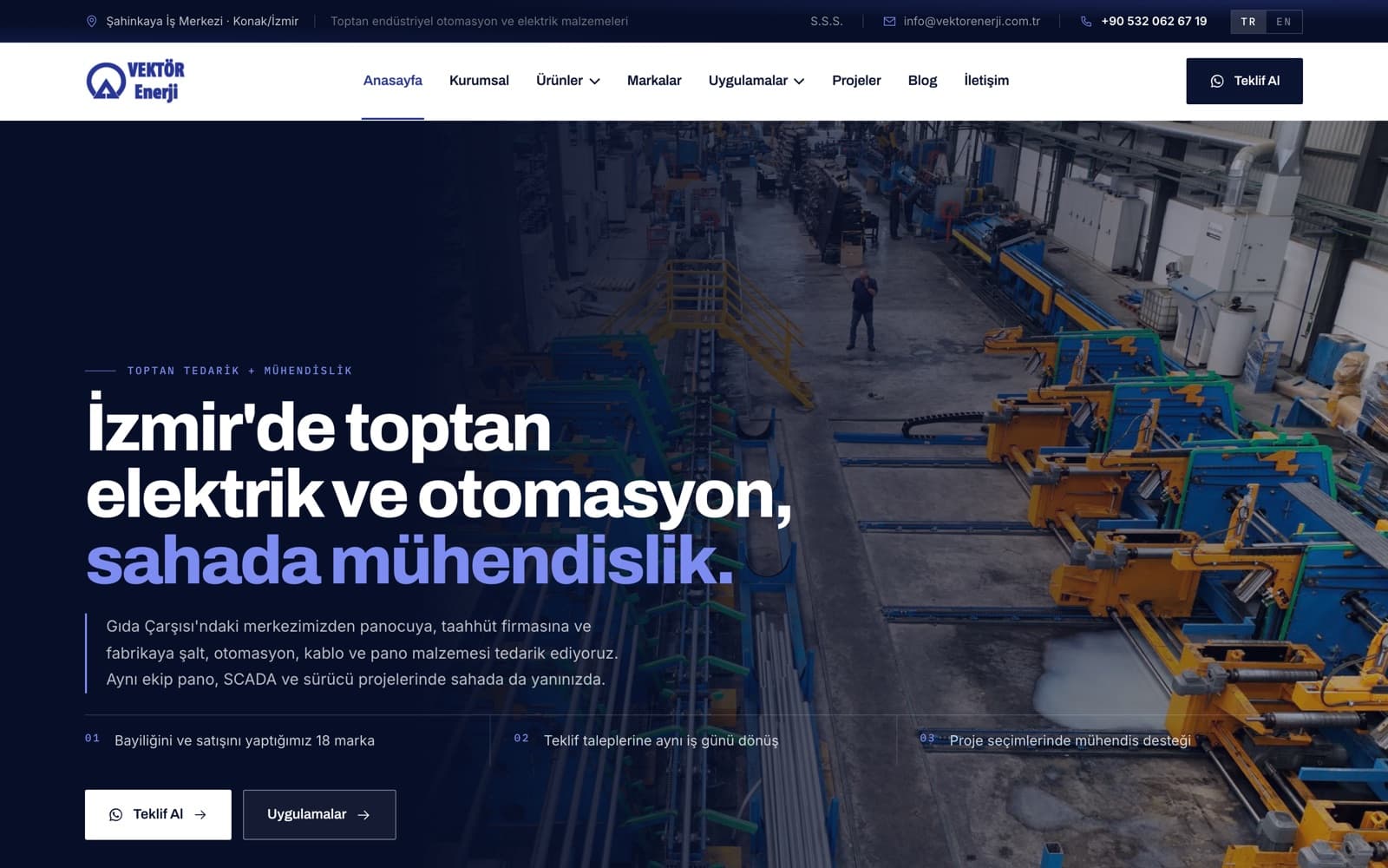 Vektör Enerji web sitesi ana sayfası